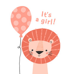 Its A Girl Cute Pink Lion With A Balloon