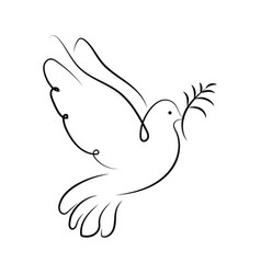 Dove Icon With A Branch Bird Black Outline