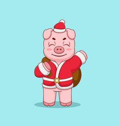 Cute Pig Wearing Santa Claus Clothes