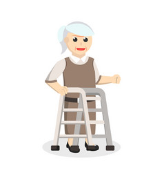 Old Woman Walking Cane Design Character On White