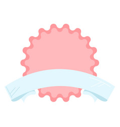 Pink Badge With Scalloped Edge And Blue Ribbon