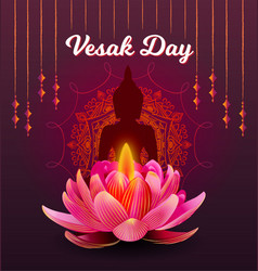 Vesak Day Banner With Gautama Buddha Candle Lotus