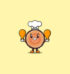 Cartoon Wood Trunk Chef Holding Two Chicken Thighs