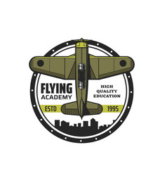 Flying Academy Icon With Vintage Plane Or Airplane