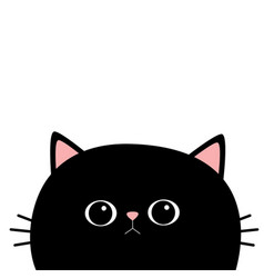 Black Cat Round Head Face Silhouette Cute Cartoon