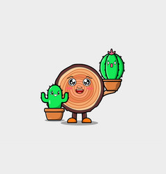 Cute Cartoon Wood Trunk Holding Cactus Plant Pot