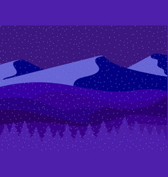 Night Winter Mountain Landscape With Falling Snow