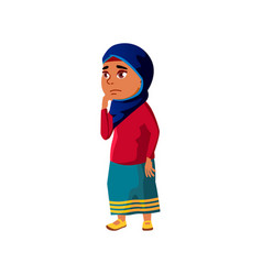 Thoughtful Muslim Girl Child Lost In City Cartoon