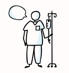 Hand Drawn Stick Figure Nurse With Iv Drip