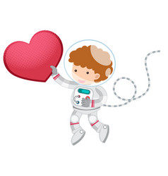 Little Astronaut Holding A Heart On White