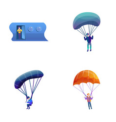 Skydiving Icons Set Cartoon Male Skydiver