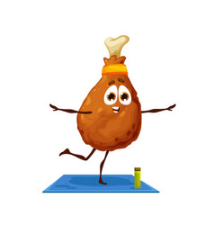 Cartoon Chicken Leg Character On Yoga Fitness