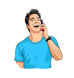 Happy Man Cartoon Character Talking On Mobile