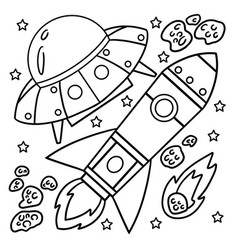 Ufo And Rocket Ship In Space Coloring Page