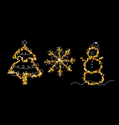 Christmas Gold Glitter Set Snowflake Tree