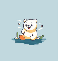 Cute Cartoon Polar Bear Sitting On The Water