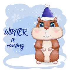 Greeting Christmas Card With Funny Hamster