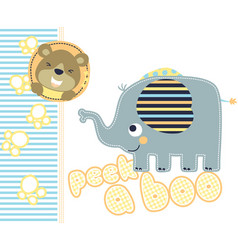 Playing Peek A Boo With Elephant And Bear Cartoon