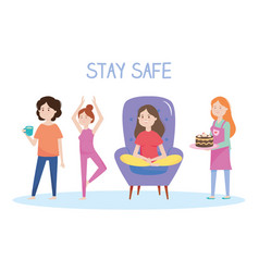 Stay Safe Concept Happy Women Holding A Coffee