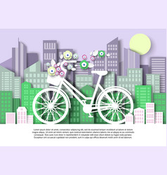 Women Bicycle With Flower Basket City Building