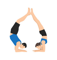 Young Couple Doing Acro Yoga Exercise Hand Stand