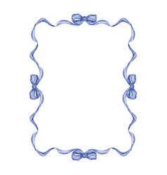 Blue Frame Of Watercolor Ribbon And Bow