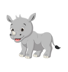 Cute Baby Rhino Cartoon On White Background