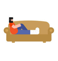 Man On Sofa With Broken Leg Isolated