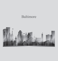 Baltimore City Skyline Silhouette In Grayscale