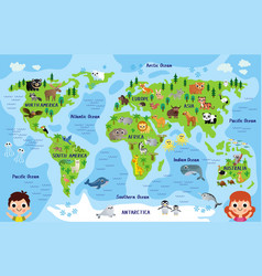 Childrens World Map With Animals