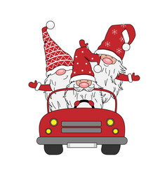 Christmas Card Three Gnomes In A Car