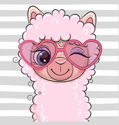 Cartoon Pink Lama With Heart Glasses