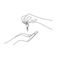 Hand Giving The Keys To Another Hand One Line Art