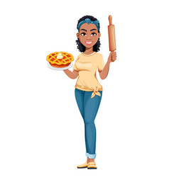 Pretty African American Housewife Holding Pie