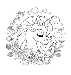 Beautiful unicorn coloring page Royalty Free Vector Image