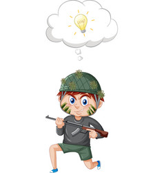 A Soldier Boy And Thinking On White Background