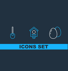 Set Line Chicken Egg Shovel And Bird House Icon