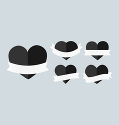 Black Gloss Hearts Labels White Ribbons Set