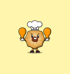 Cute Cartoon Cookies Chef Hold Two Chicken Thighs