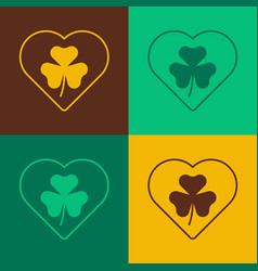 Pop Art Heart With Clover Trefoil Leaf Icon