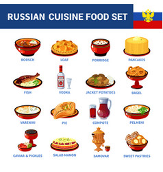 Russian Cuisine Dishes Flat Icons Collection