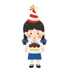 Kid Girl Student Holding Birthday Cake