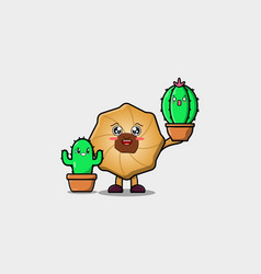 Cute Cartoon Cookies Holding Cactus Plant In Pot