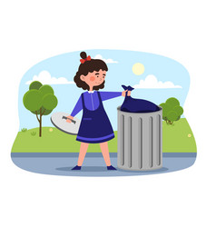 Little Smiling Girl Is Taking Out Trash