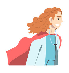 Smiling Woman Doctor Superhero Wearing Waving Cape