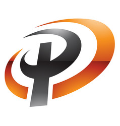 Orange And Black Glossy Oval Shaped Letter P Icon