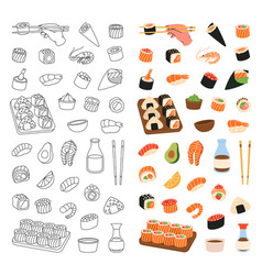 Set Of Sushi Roll And Rolls Vertical Banner