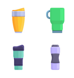 Thermo Cup Icons Set Cartoon Thermal Mug