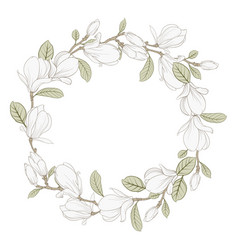 Round Wreath Of Magnolia In Black And White Frame