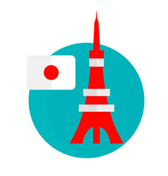 Modern Japanese Flag And Tokyo Tower Icon